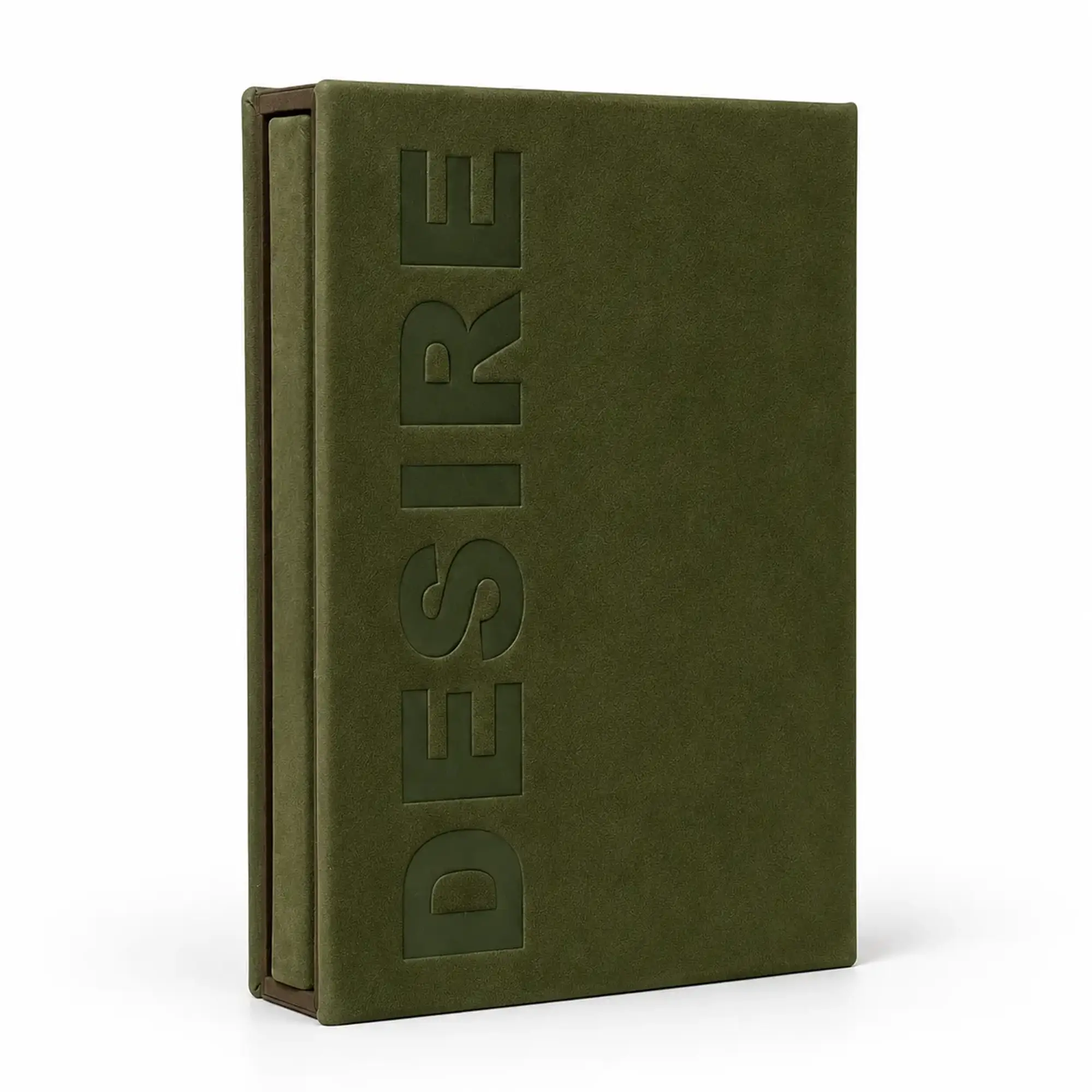 The Art Book. Genuine Leather standing in its matching green leather slipcase, DESIRE debossed on the cover