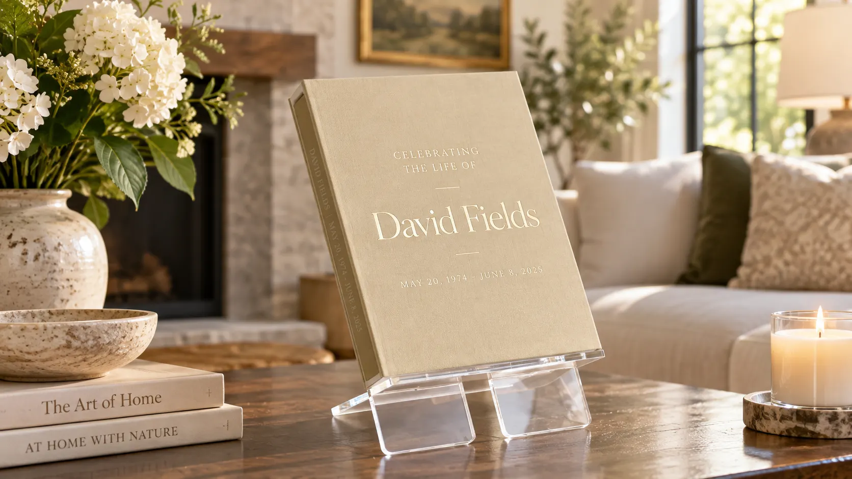 Custom memorial book by KONPOLI: Memorial book, leather cover with a name debossed