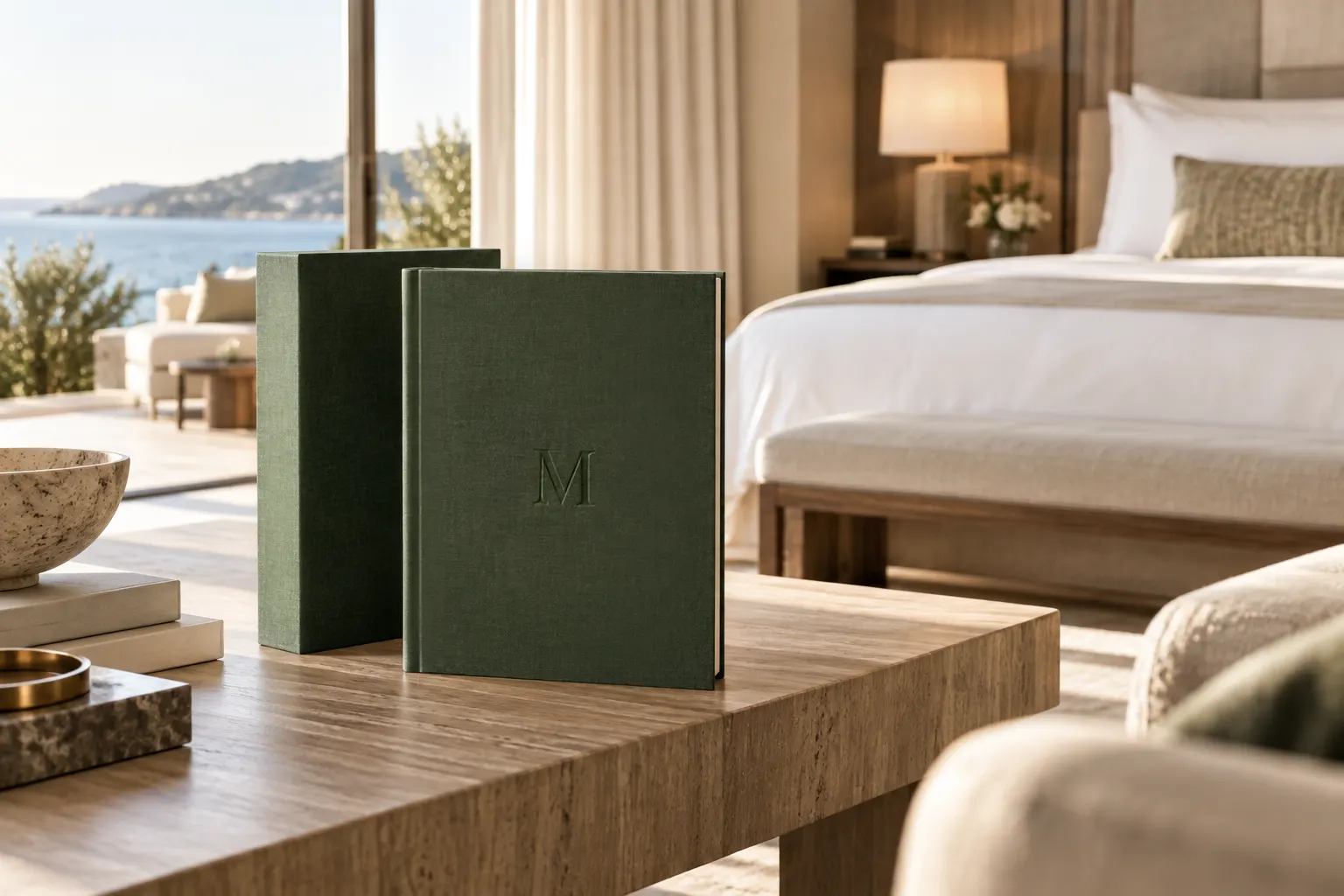Custom hotel coffee table book by KONPOLI: Hotel book on the suite table